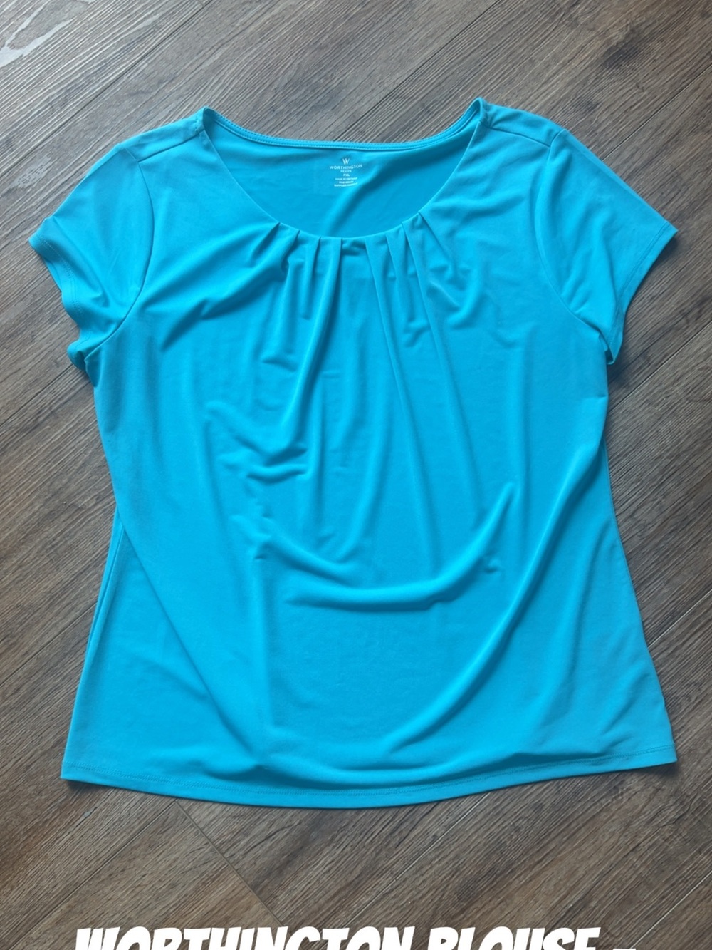 Worthington Short-Sleeve Scoop Neck Blouse - Turquoise Blue